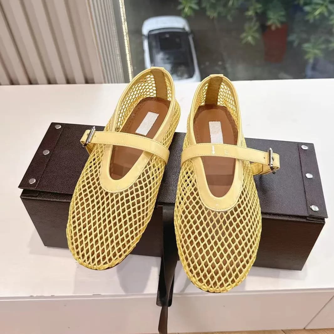 Designer Brand Woven Fishing Net Mary Jane Single Shoes Female Fairy with Skirt Hollow Sandals Ballet Flat Shoes