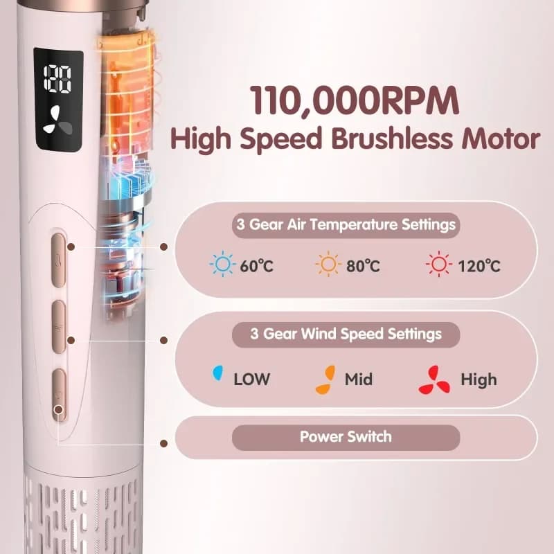 High-speed hair dryer set 8-in-1 hot air comb, curling iron, big wave straight hair dryer.