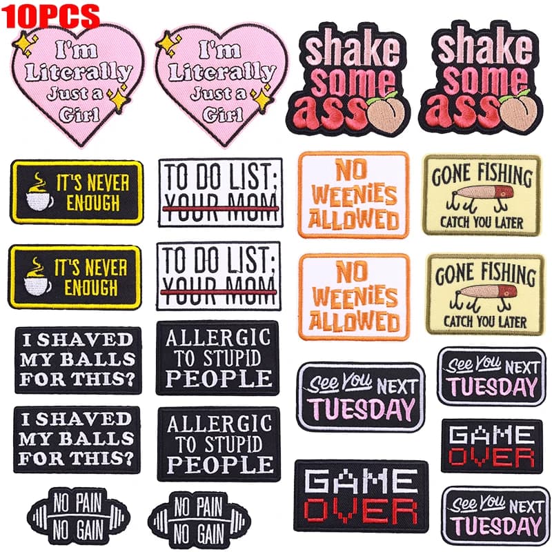 10 pezzi nuova lettera slogan patch toppe ricamate giacche zaino cappelli cucire distintivi ricamati ferro sulle toppe per abbigliamento fai da te