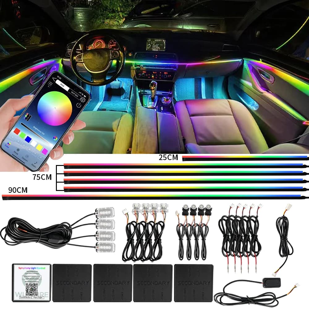 Kit luci ambientali per auto Symphony 18 in 1 LED per interni RGB Controllo APP Guida acrilica Striscia luminosa Lampada per atmosfera automatica