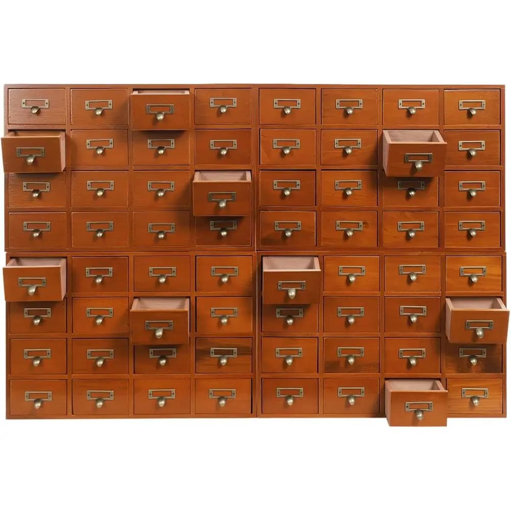 Scatola Vintage in Legno di Pino per Farmacia con Portaetichette, Marrone