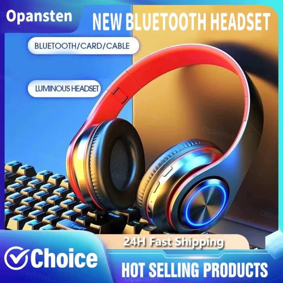 Headphones Blutooth Surround Sound Stereo Wireless USB Headphones with Microphone Portable PC Headphones with Colorful Light