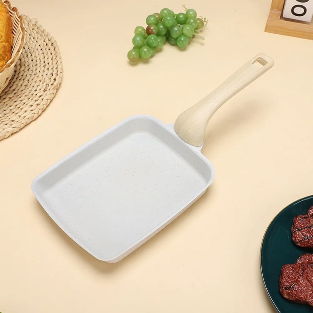 Padella Antiaderente per Tamagoyaki 35x15cm con Rivestimento in Granito, Rettangolare per Omelette, Adatta a Tutti i Piani Cottura, Nero e Bianco