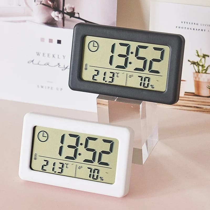 Mini Digital Clock Electronics Thermometer Hygrometer Mini Watch Portable Desktop Clock 12/24H Battery Powered NZ005