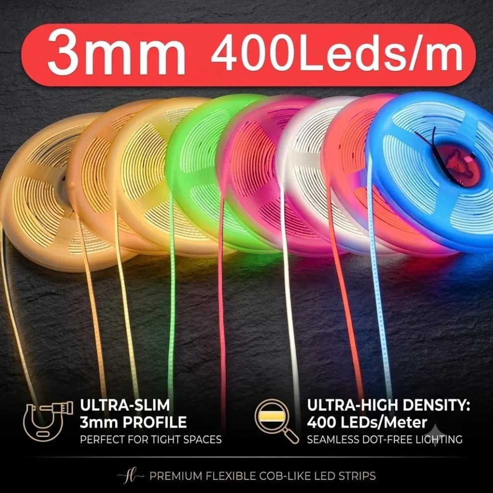 COB LED Strip 400LEDs/M Dimmable DC12V 3mm Ultra Thin High Density Colorful 3000K 4000K 6000K Flexible Light For DIY Home Decor