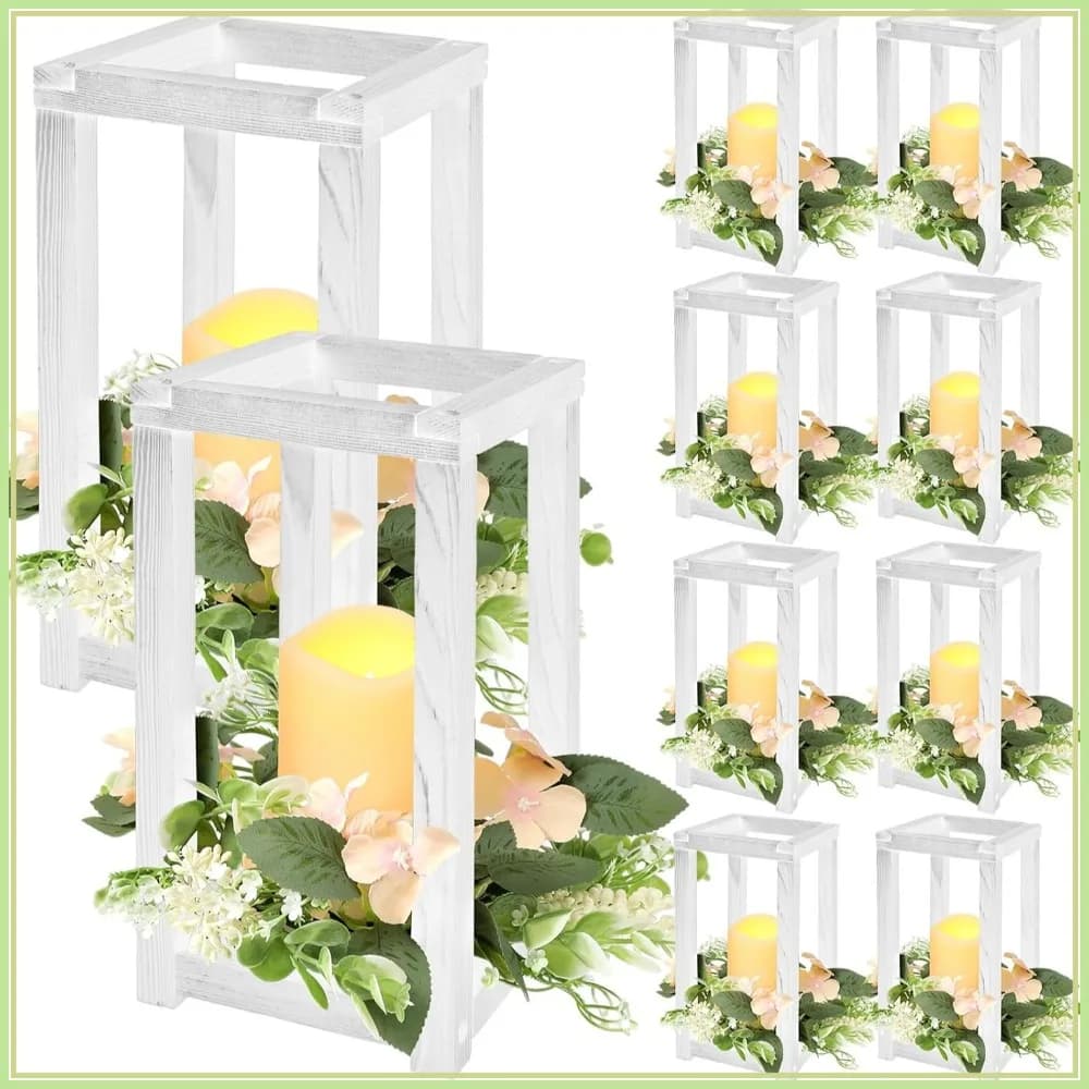 Set di 30 Lanterne in Legno Rustico con Candele e Ghirlande per Decorazioni da Tavola per Matrimoni e Feste (Giallo)