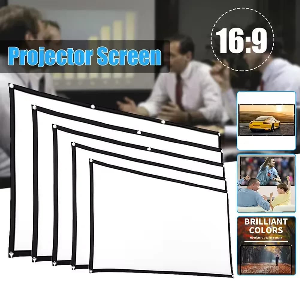 16:9 Simple Projector Curtain 60/72/84/100/120/150 inch Portable HD Display Screen Home Cinema Theater Movie Home Outdoor Office