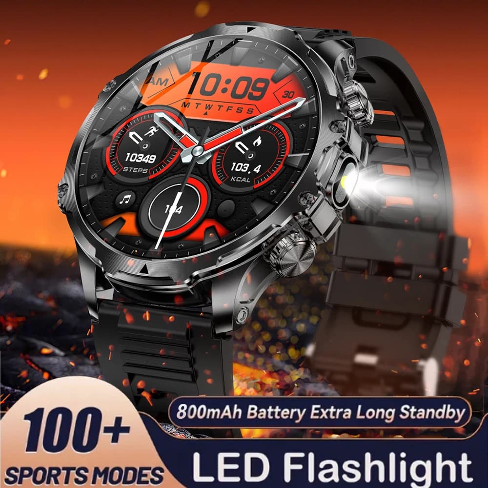 Nuovo 1000mah Standby Lungo AMOLED Astuto Della Vigilanza Degli Uomini di Sport Fitness Torcia A LED 3ATM Impermeabile BT Chiamata Smartwatch Uomini + GiFt