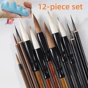12-piece set，Painting brush set, with bamboo bag - high-quality watercolor and traditional calligraphy brushes