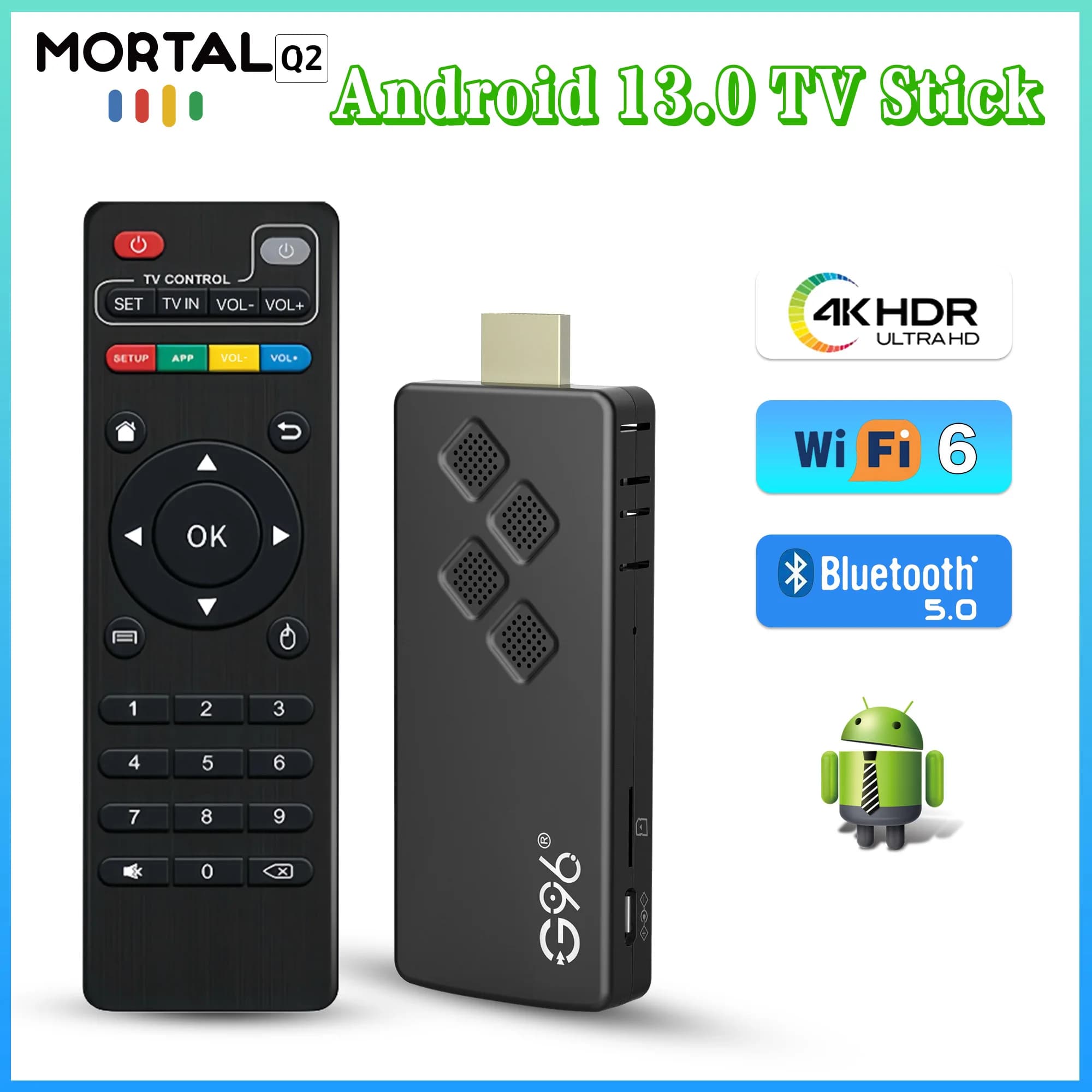 G96 ad alte prestazioni android 13.0 8k ATV H313 2GB RAM 8GB ROM Q2 smart TV Stick telecomando a infrarossi tv stick Dual Wifi