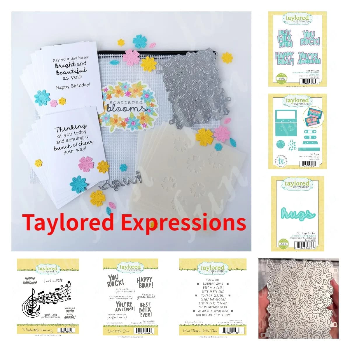 Mix Tape Stamps and Metal Cutting Dies Blooms Cardmaking Kit Hugs Die Stencils for DIY Greeting Card Scrapbooking Supplies