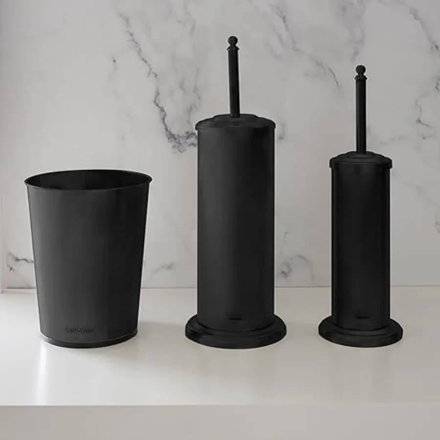 Set da Bagno 3 Pezzi in Nero Opaco: Cestino, Spazzola WC e Sturalavandini