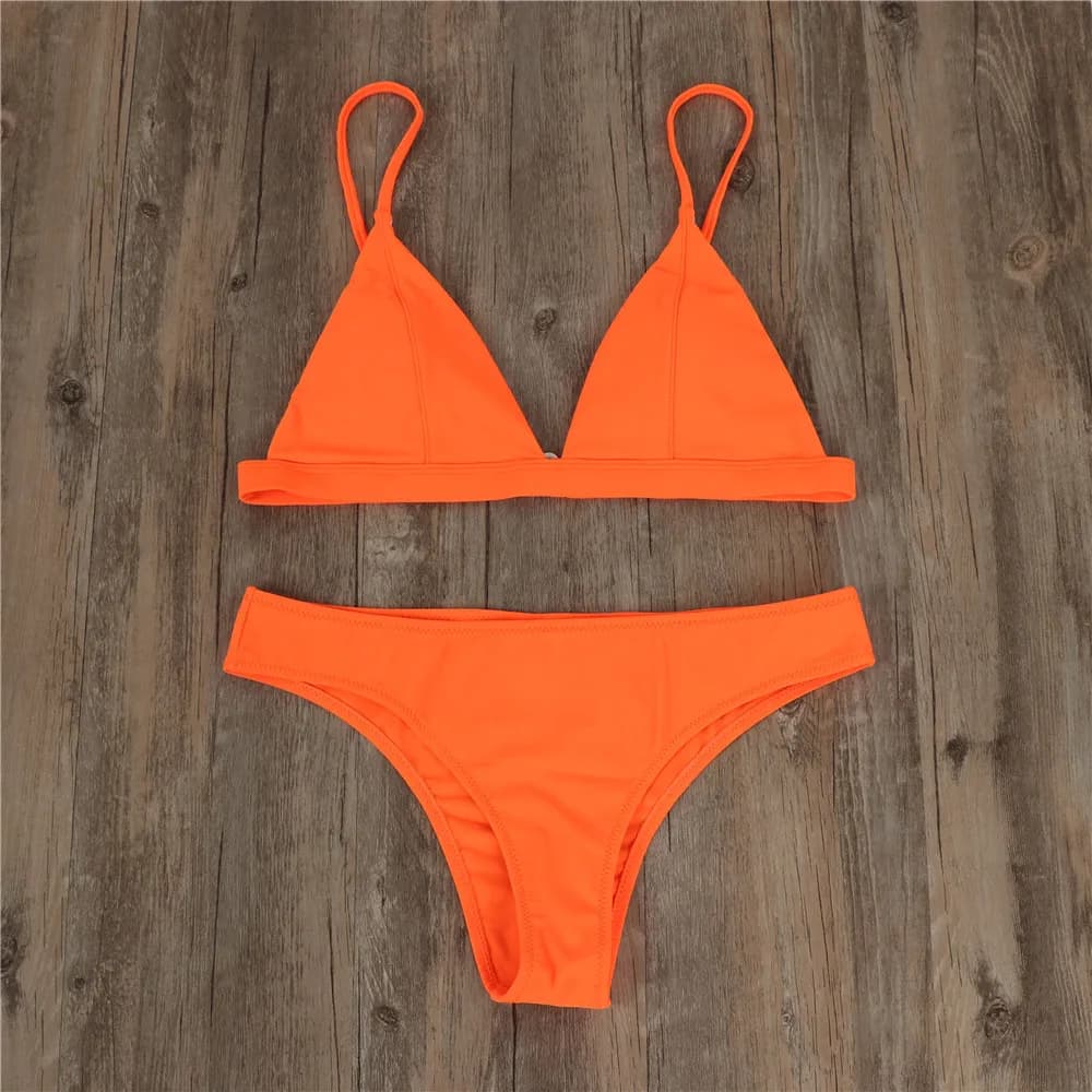 2024 Summer Solid Beach Swimsuit Swimsuits for Women Sexy Halter Swimwear Swimsuit Thong Female Bikini Sets Orange Pink Yellow