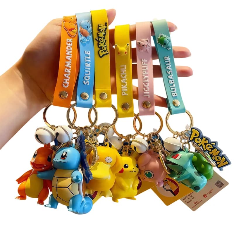 Portachiavi Originale Pokemon per Auto, Ciondolo Pikachu Squirtle Jigglypuff Bulbasaur, Simpatiche Figure Cartoon, Charm per Zaino, Decorazione, Giocattolo, Regalo