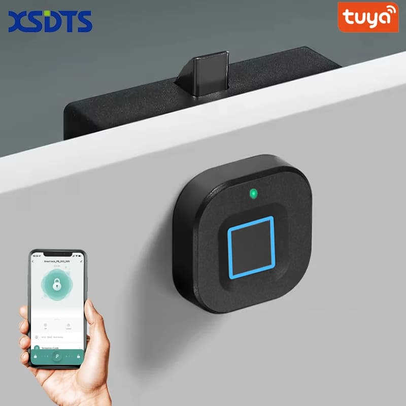 XSDTS App biometrica Tuya Serratura per impronte digitali Armadietto senza chiave nero Serratura per porta intelligente Serrature per cassetti Antifurto Tempo di standby lungo