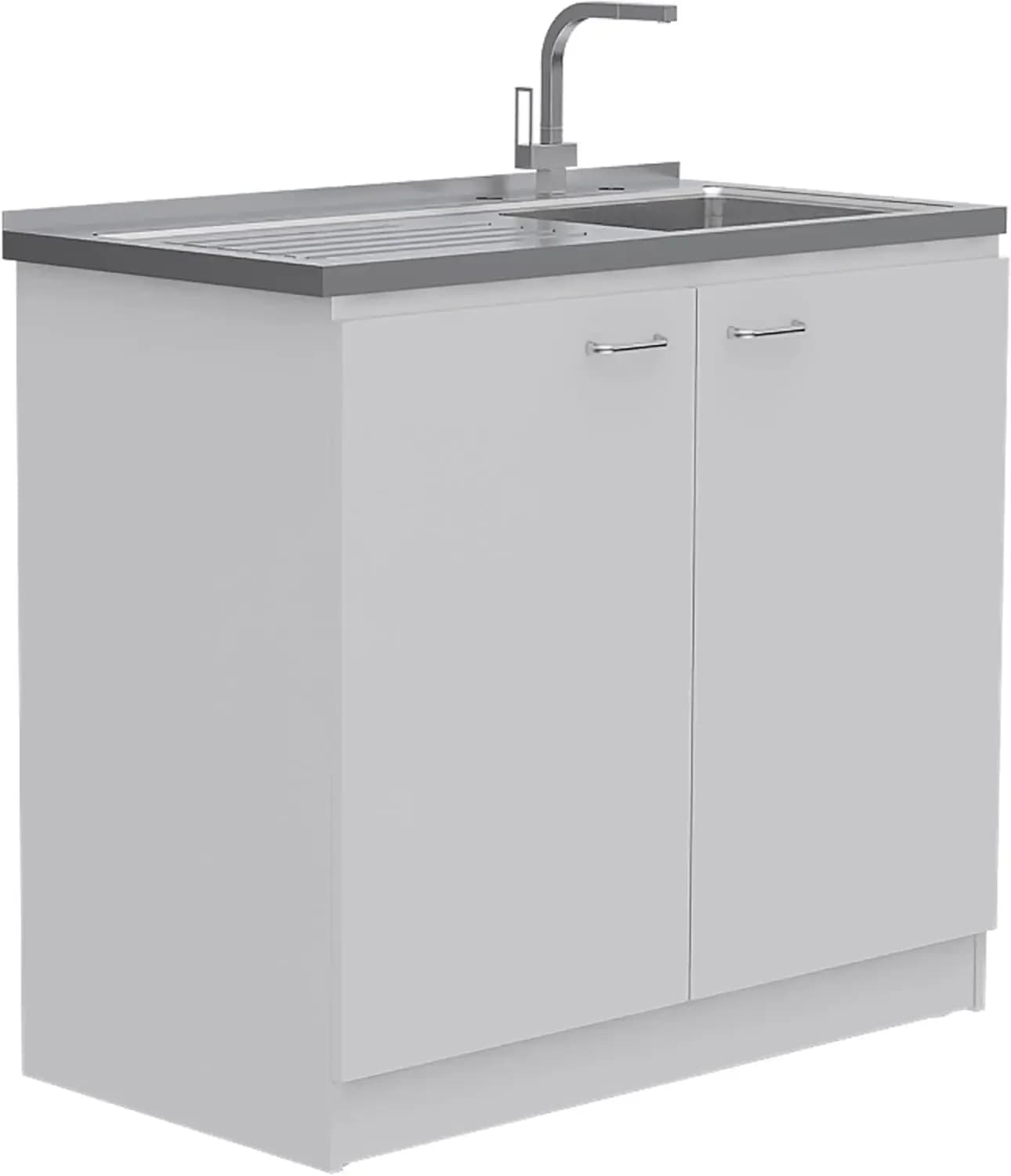 Lavello da cucina Napoles Utility, mobiletto portaoggetti con ripiano e doppie ante – Mobiletto da cucina tutto in uno per la casa o il lavanderia
