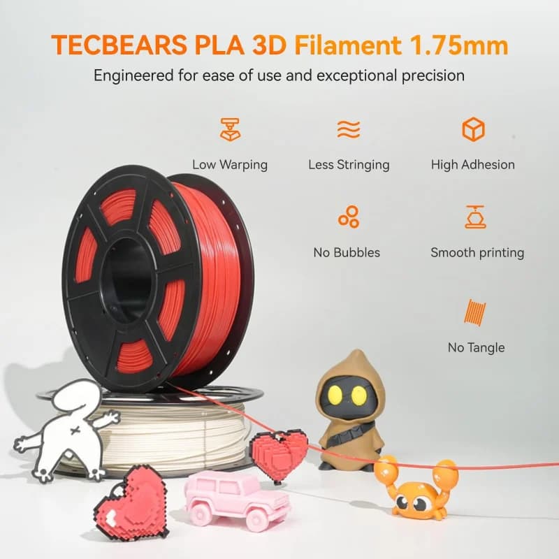 PLA 3D Printer Filament 1.75mm 1KG PLA Filament with ±0.02mm Accuracy Neatly Wound Universal FDM Spool DIY Printing Material