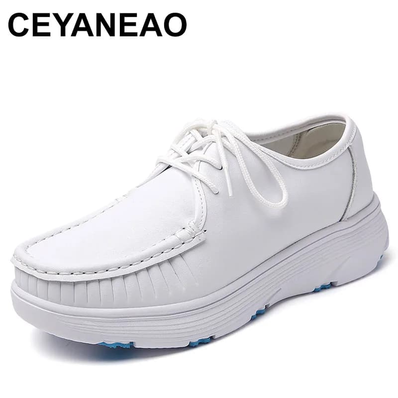 Scarpe da infermiera Scarpe da lavoro resistenti agli odori traspiranti antiscivolo con fondo spesso in vera pelle morbida Scarpe casual bianche nere