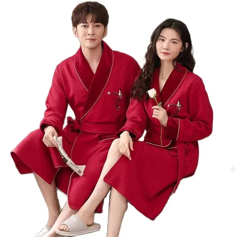 Camicia da notte rossa in stile cinese abito da casa Kimono stile abiti da bagno da sposa pigiama da notte in cotone solido
