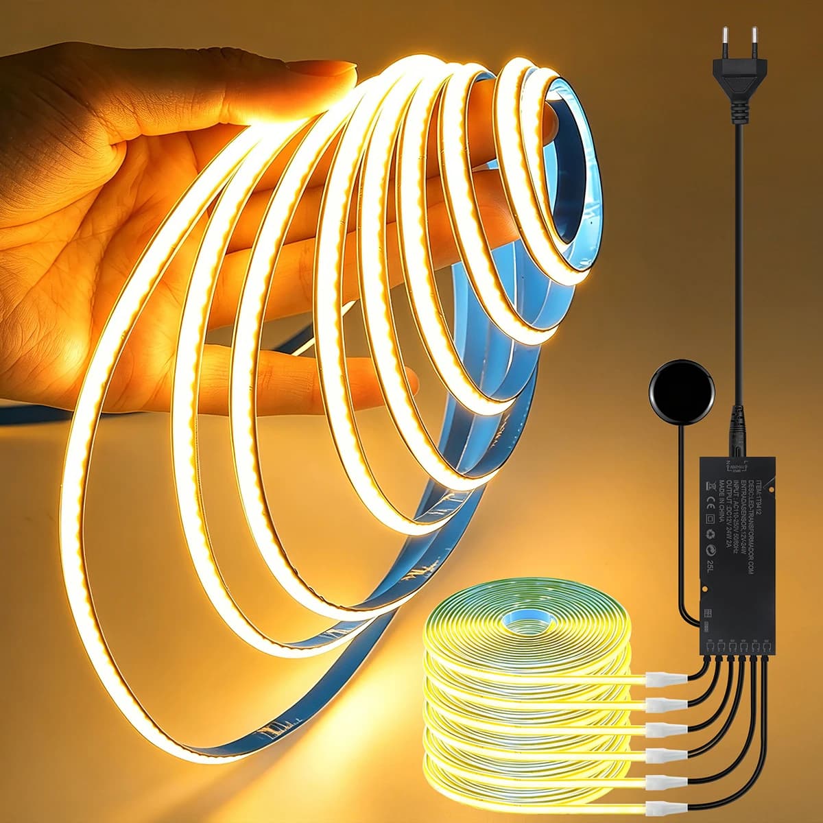 Under Cabinet Free-cut COB LED Strip Light 5mm PCB Display Closet Bookcase Wardrobe Lamp Penetrable Wood Dimmable Touch Sensor