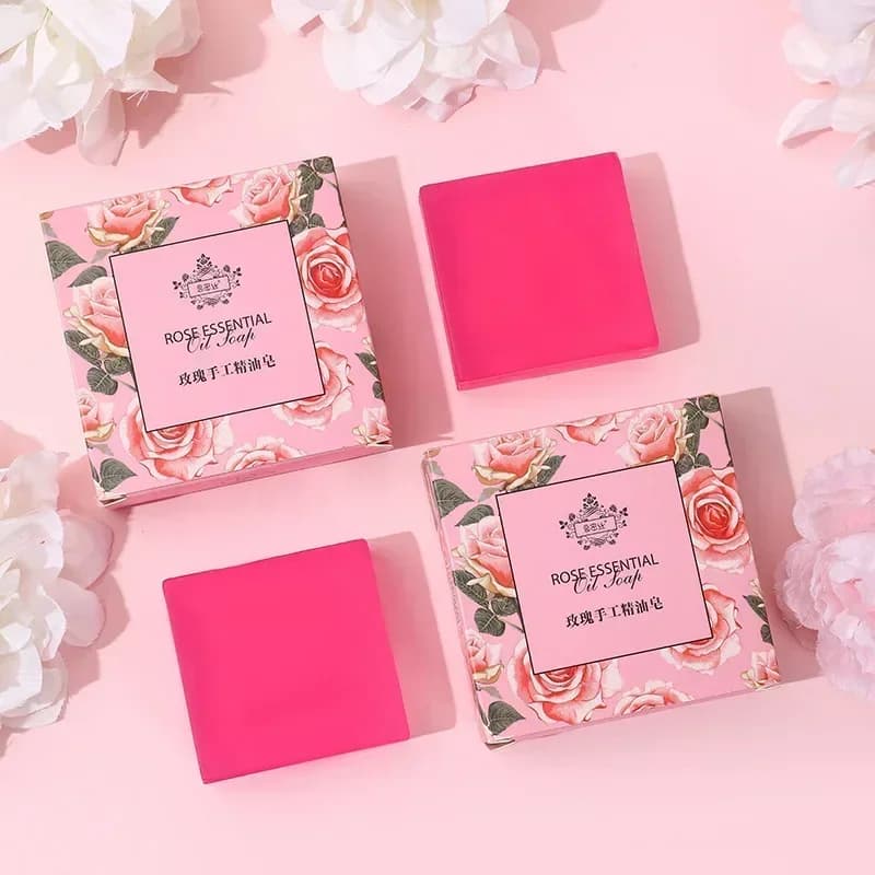 1 scatola di olio essenziale di rosa trattamento del sapone fatto a mano viso idratante delicatamente Anti Rebelles strumenti per la cura della pelle del bagno di burro liscio