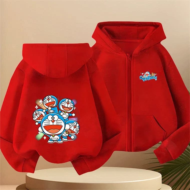 Felpa con cappuccio morbida stampata Doraemon per bambini, per ragazzi e ragazze, autunno inverno