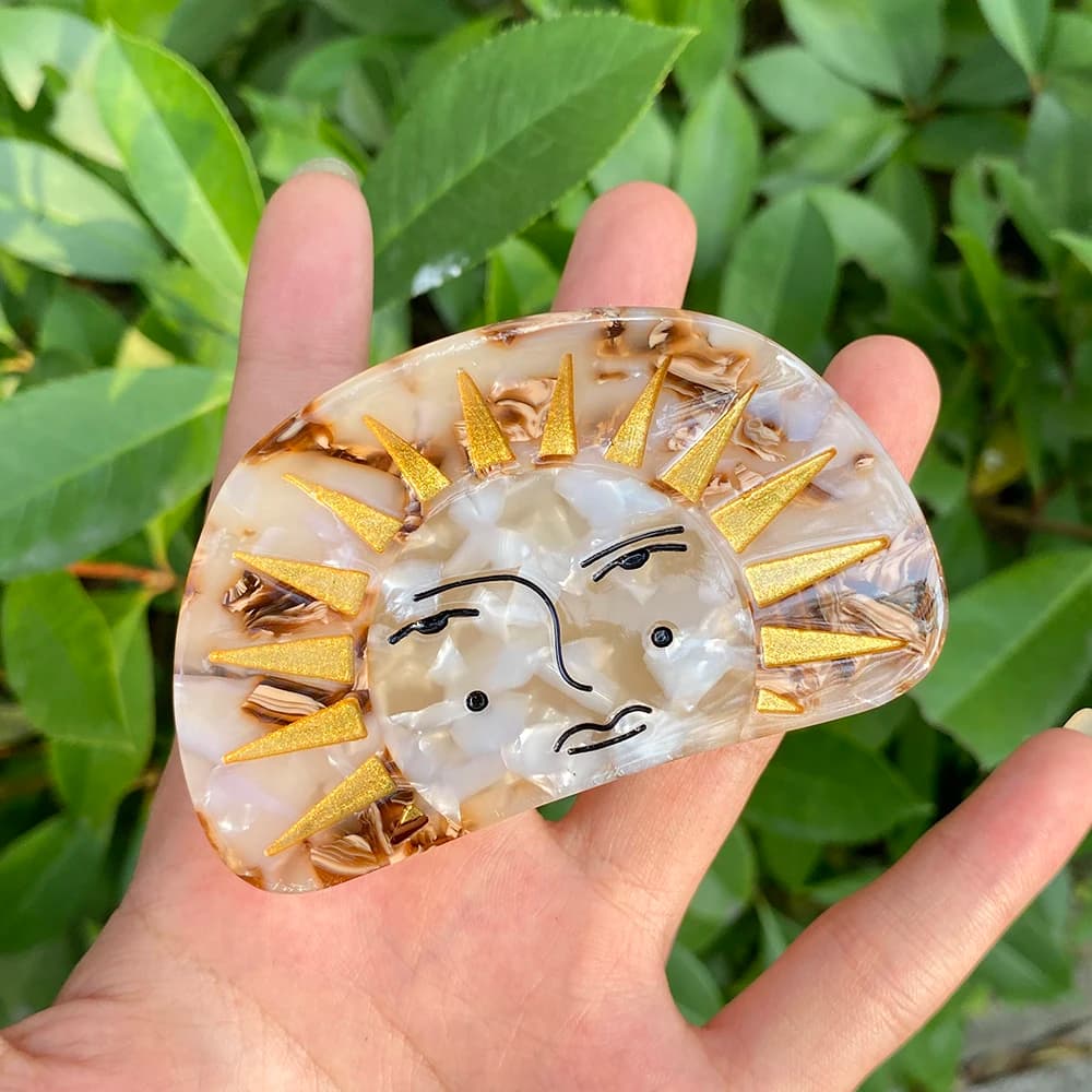 Nuova Molletta per Capelli Spessa da Donna, Accessorio per Coda di Cavallo, Regalo Creativo e Divertente, Clip a Semicerchio in Acetato a Forma di Sole