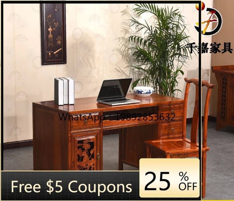 LYY Chinese Carved Computer Desk Antique Chinese Office Desk Classical Furniture Calligraphy Simple Desk and Chair Set