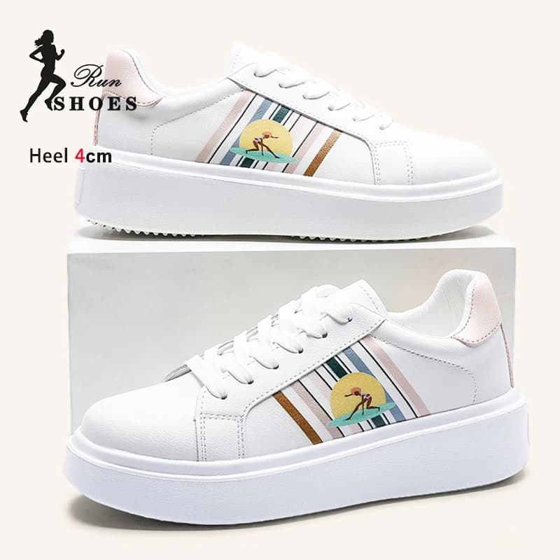 Scarpe sportive casual versatili bianche da donna Scarpe da ginnastica con piattaforma rialzata comode con stampa di moda di nicchia Scarpe da tavolo stile Accademia