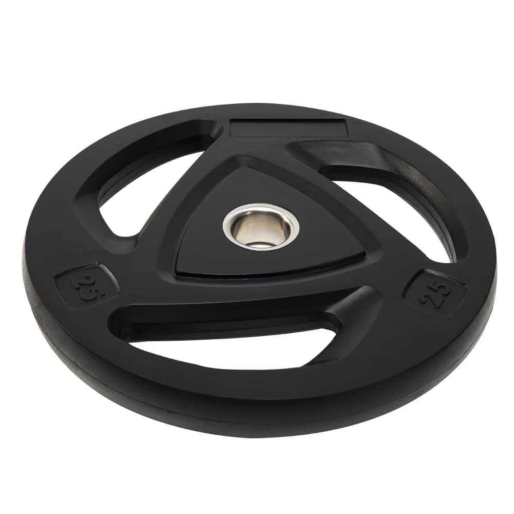 Regular black PU weight plate for weight lifting gym weights with urethane discs with weight plate with 3 holes barbell