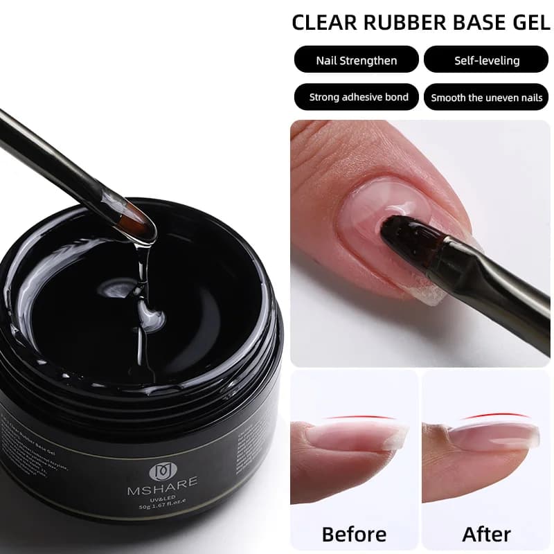 MSAHRE Base in gomma trasparente per unghie Base Coat Gel Kit penna da costruzione per manicure Rinforzante Vernice semipermanente 50g