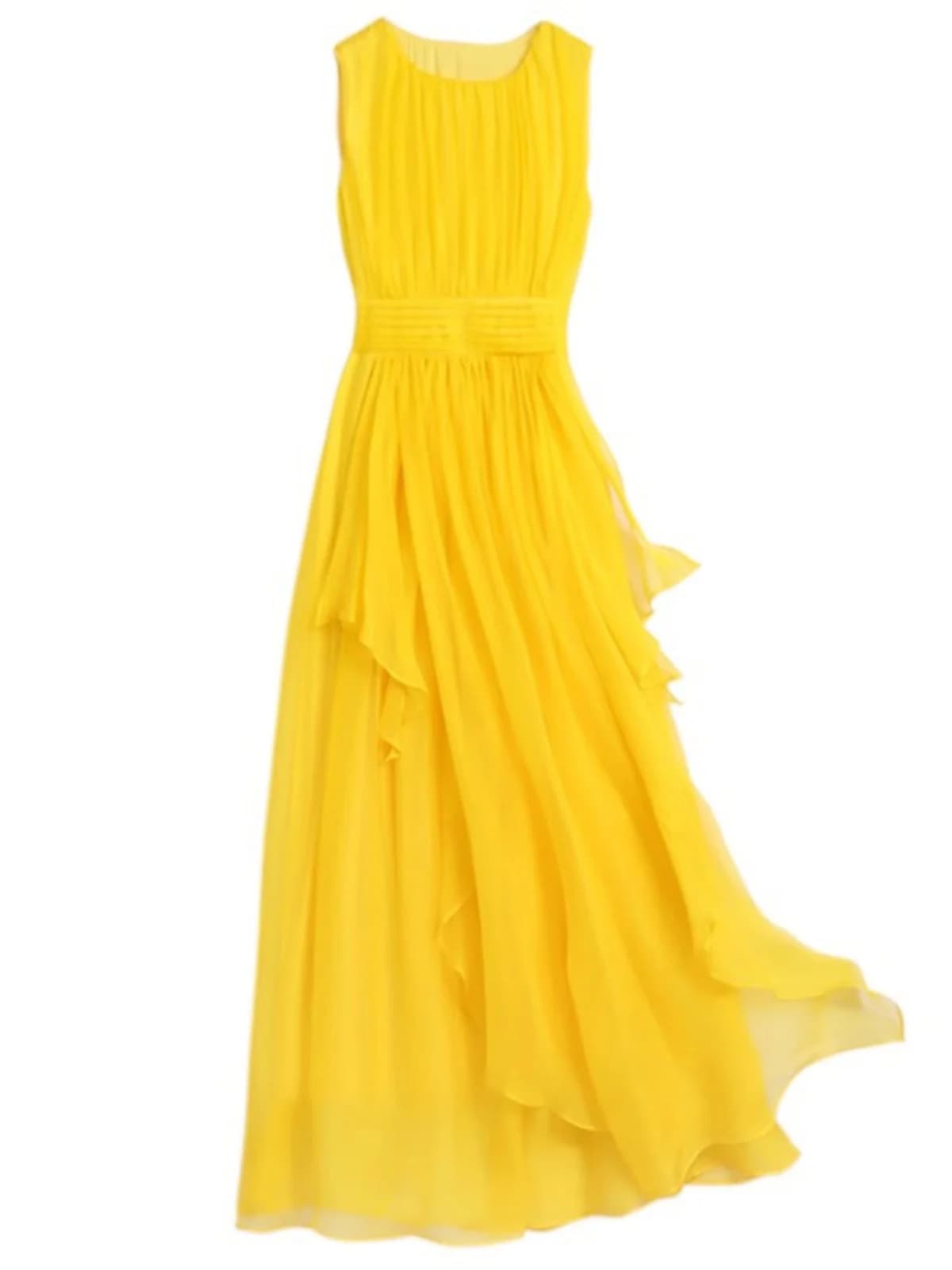 Elegante Abito Estivo in Seta da Donna, Gonna Lunga a Vita Alta, Vestito Drappeggiato per Viaggi e Spiaggia, Stile Casual con Scollo Rotondo Senza Maniche