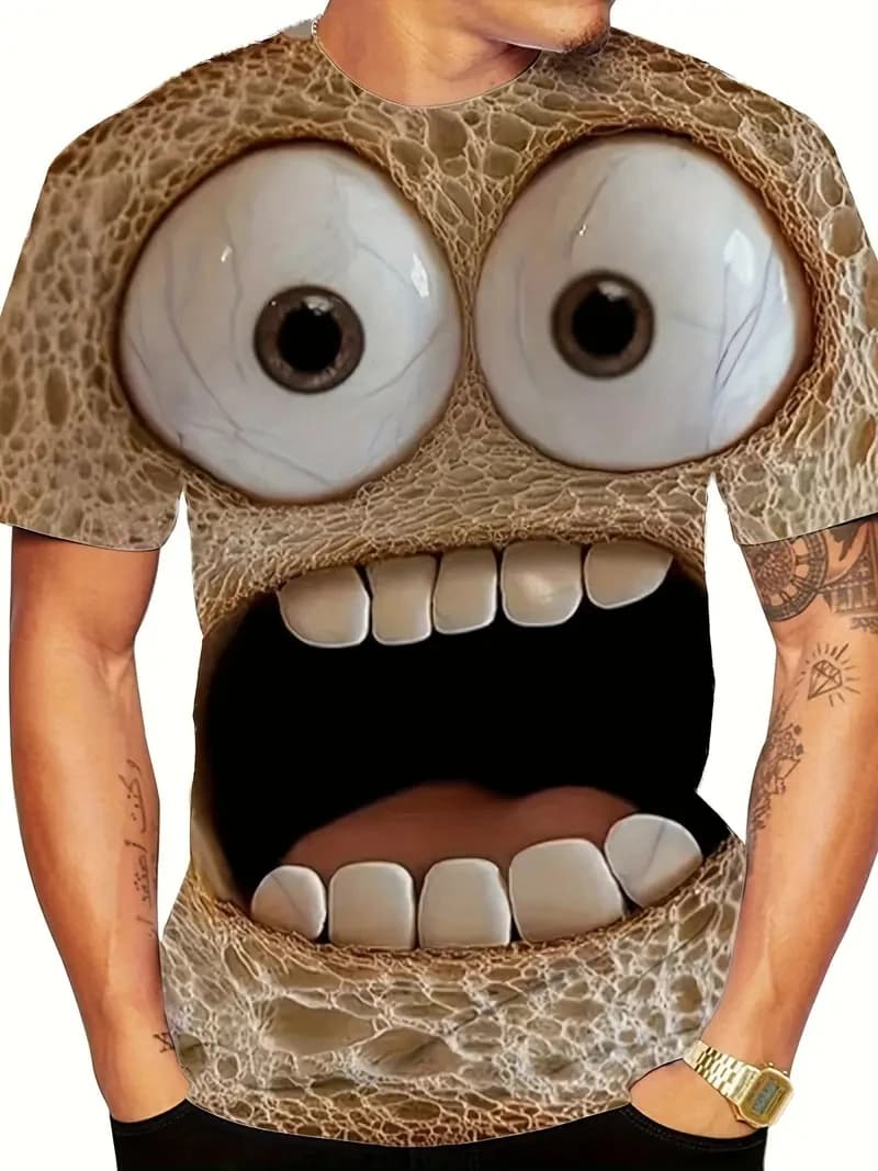 T-shirt da uomo nuova estate divertente modello stampato manica corta estate outdoor moda girocollo top oversize abbigliamento da uomo allentato