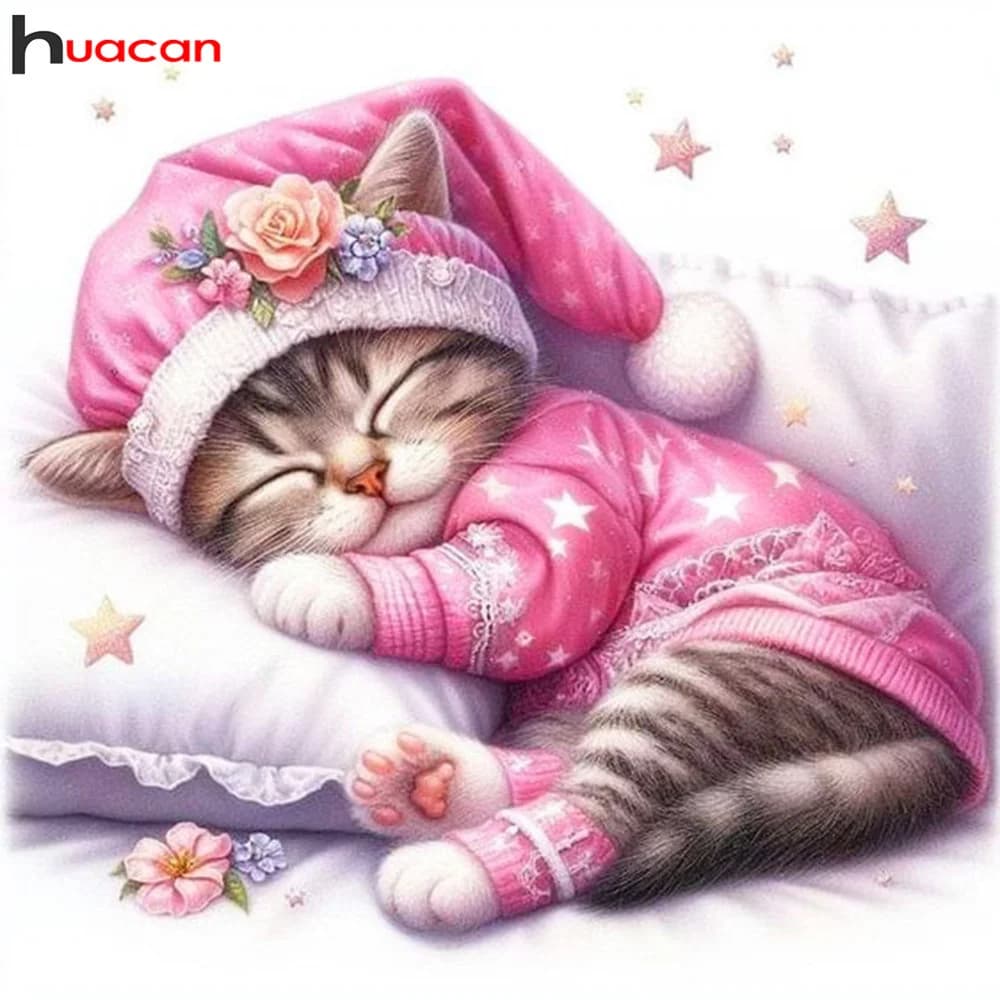 Huacan new arrivals painting diamond cat sleeping mosaic full of diamonds cartoon handmade hobby kit complete bedroom furniture