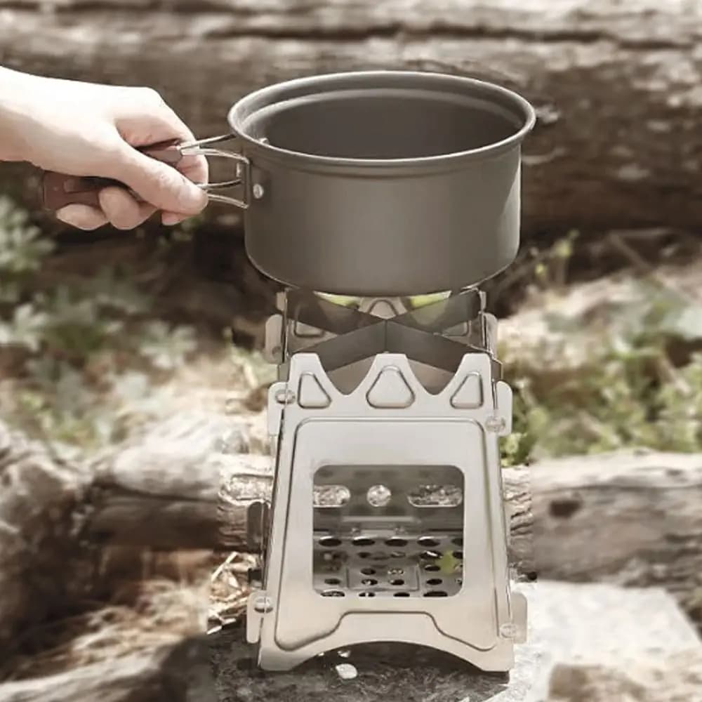 Stufa a Legna Portatile da Campeggio, Resistente alle Alte Temperature, in Acciaio Inox Pieghevole, Anti-Ruggine e Anti-Deformazione