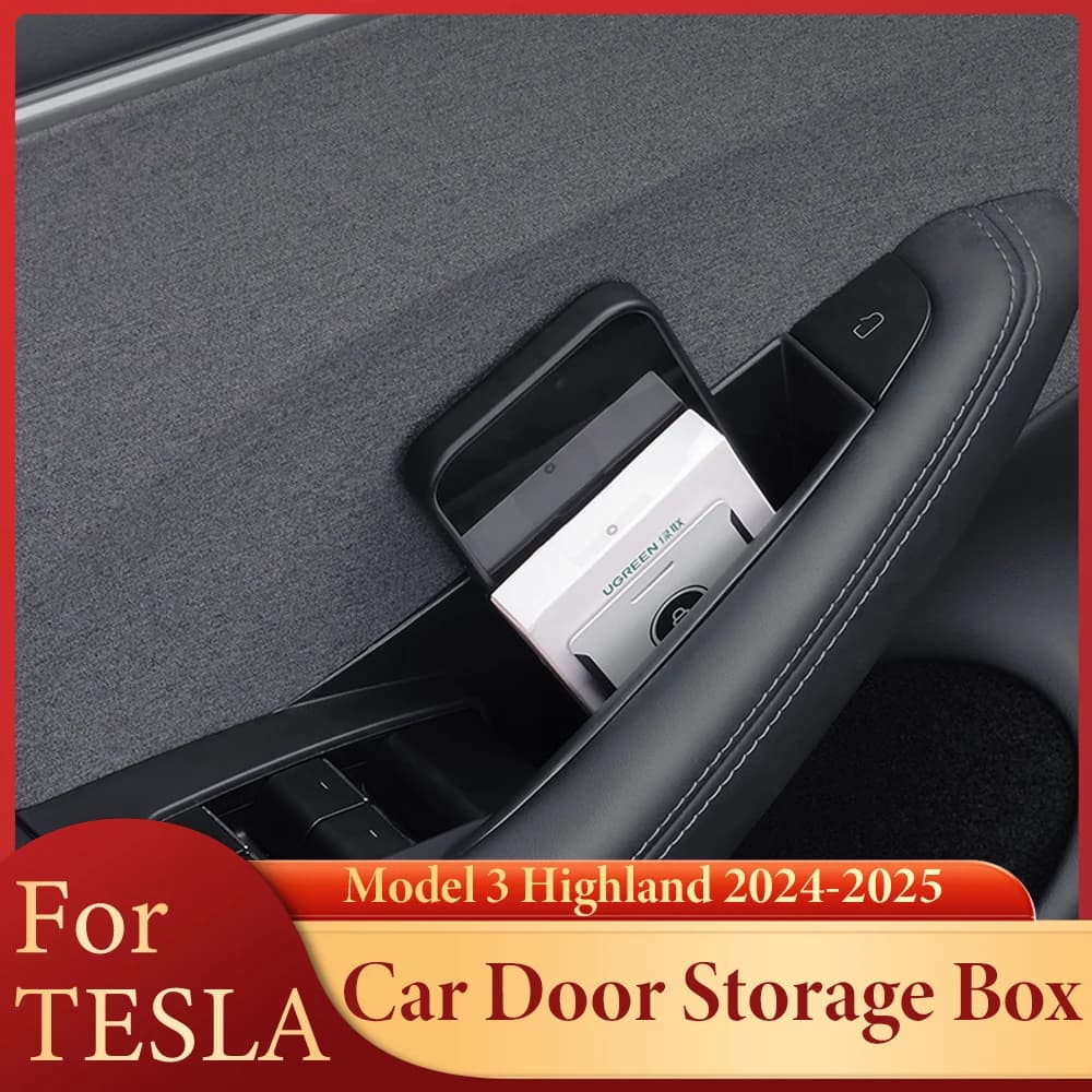 Copertura dell'organizzatore della maniglia della porta anteriore posteriore per Tesla Model 3 Highland 2024-2025 Accessori interni della scatola di immagazzinaggio della porta dell'auto