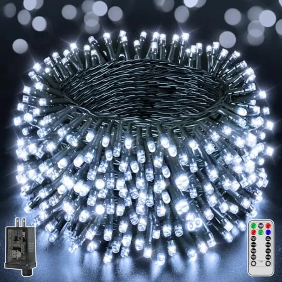 Luci a stringa da esterno da 100 metri con telecomando e timer, dimmerabili con 8 modalità, impermeabili, luci fatate per albero di Natale e casa