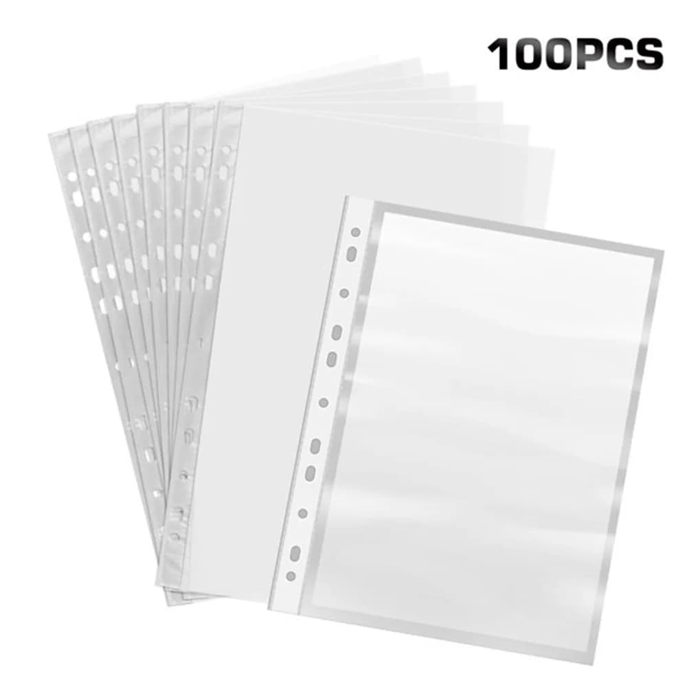 100 pz A4 11 fori fogli sciolti tasche perforate in plastica cartelle documenti fogli protettori archiviazione borsa cartella trasparente
