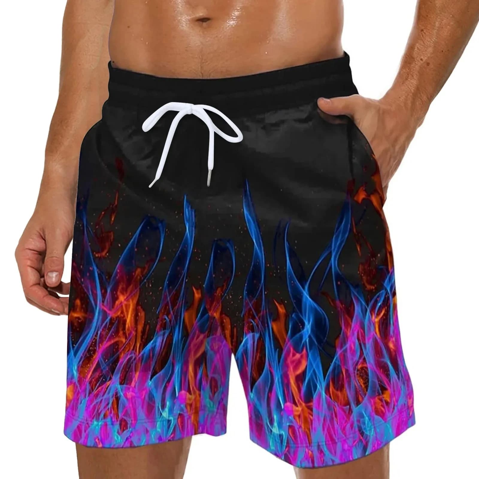 Moda Estate Fiamma Coconut Tree 3D Stampato Spiaggia Uomo Costumi da bagno Pantaloncini Costume da bagno Nuoto Sport Palestra Hawaii Gay Jogging Pantaloni larghi