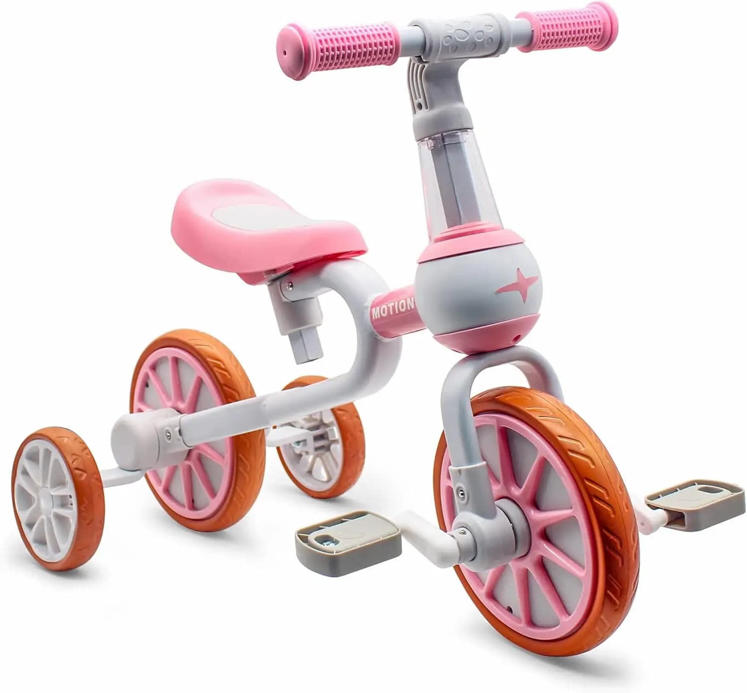Bicicletta 3-in-1 Regolabile per Bambini 2-4 Anni, Triciclo con Ruote Stabilizzatrici e Pedali Rimovibili, Rosa
