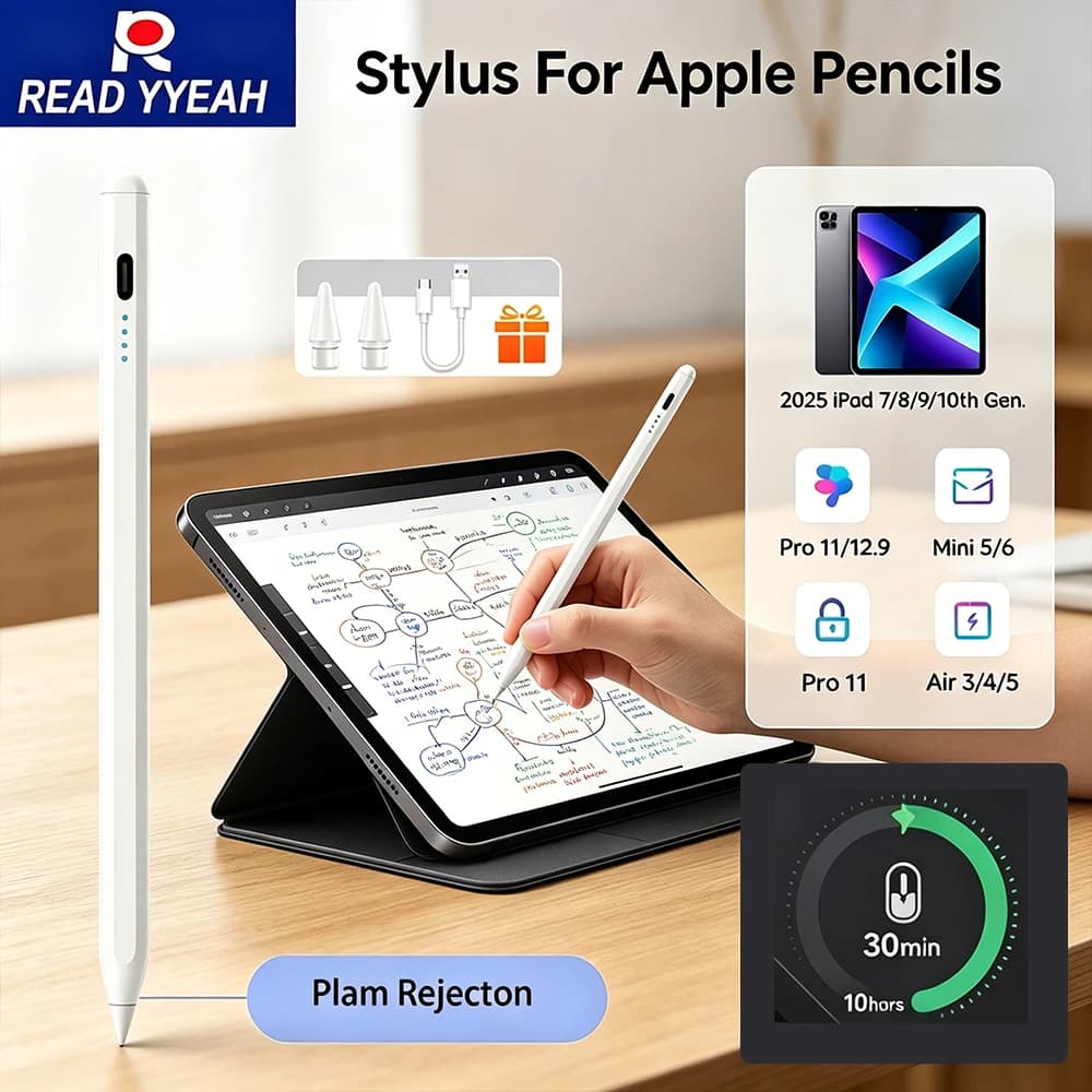 For iPad Pencil 2025 Stylus Pen for Apple iPad Air Pro M3 with Palm Rejection for iPad 11 A16 7/8/9/10/11th mini 5 6 7 Touch Pen