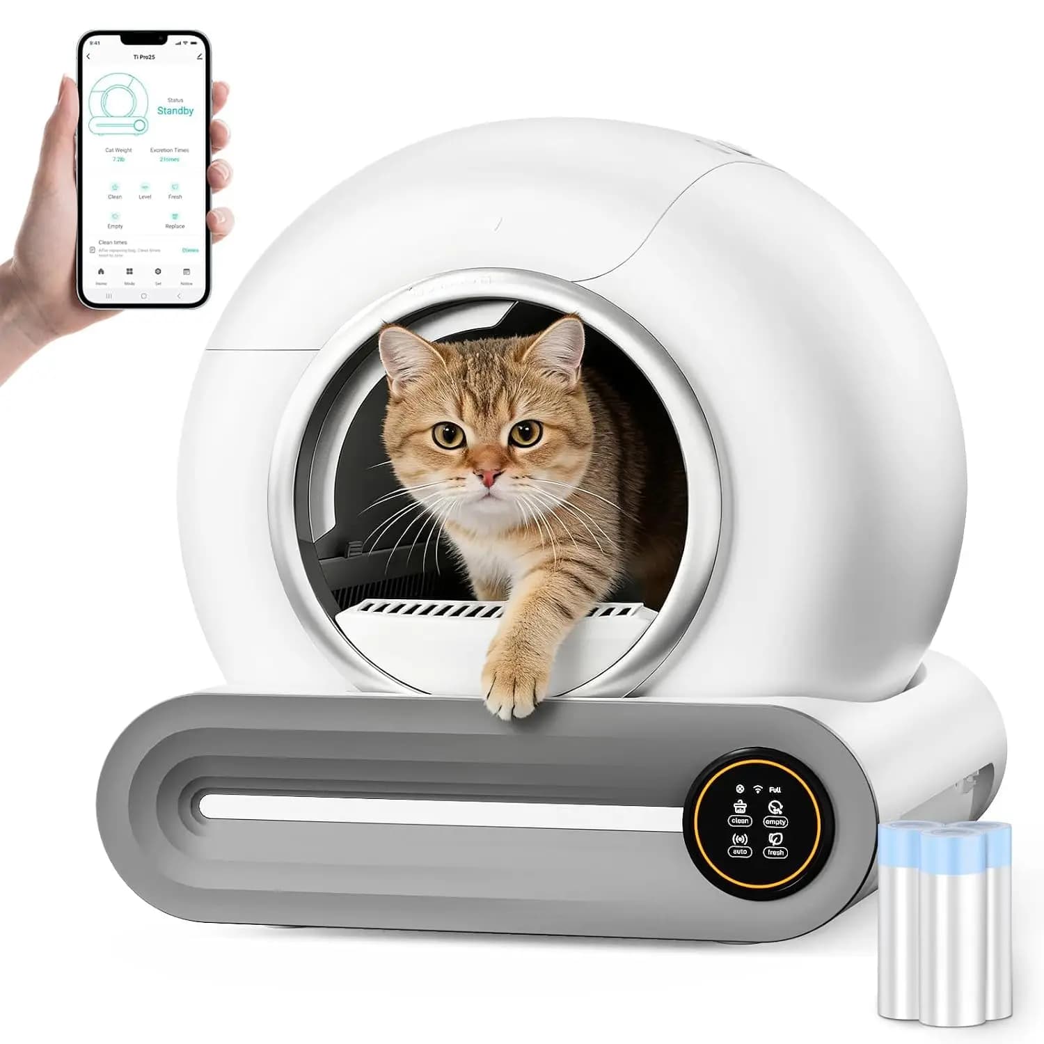 Self Cleaning Automatic Cat Litter Box, 65L Robot for Multiple Cats, APP Control, Odor Eliminator & Ion Deodorizer, Customized