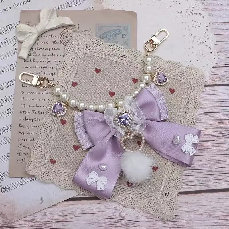 Lolita Ita Bag Bowknot Accessories. Lace Ribbon Y2k Style Pearl Chain Pendant. Diamond Backpack Ribbons Bow Keychain