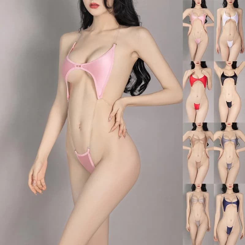 Women Backless Bodysuits Sexy Exotic Lingerie Bodycon Halter One-piece Monokini Swimsuit Female Thong Leotard Wet Look Bodysuit