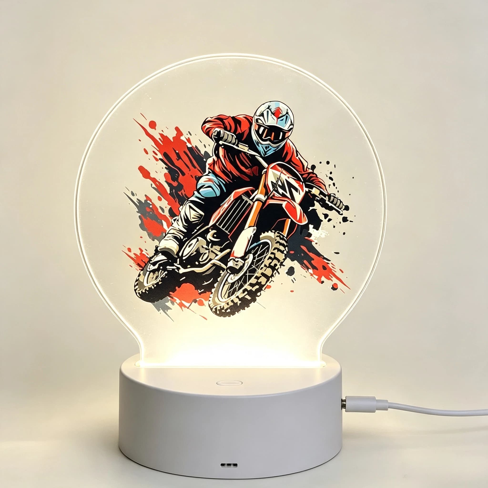 Dirt Bike Rider Splash Art Acrylic LED Night Light Boys Room Decor Lamp