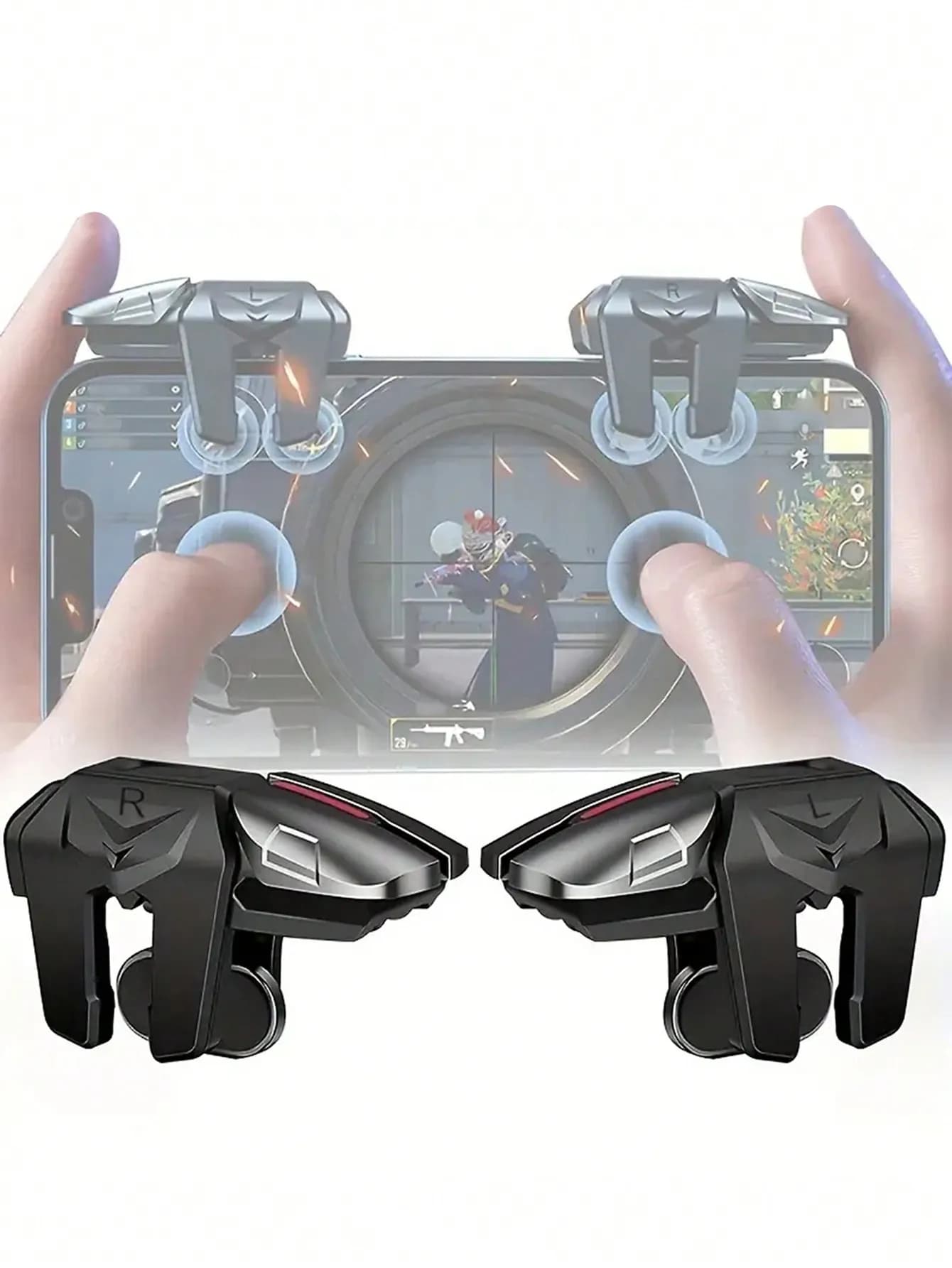 2Pcs G21 GT02 Six-Finger Alloy Mobile Game Triggers Sensitive Press Shooting Auxiliary Button Compatible All Mobile Gamepad Portable Gaming Controller Accessory For FPS Competitive Mobile Games