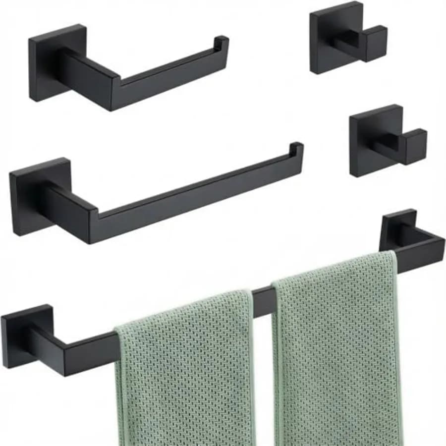 Set di Accessori per Bagno 5 Pezzi Moderno Quadrato in Acciaio Inox SUS304 con Portasciugamani da 60 cm