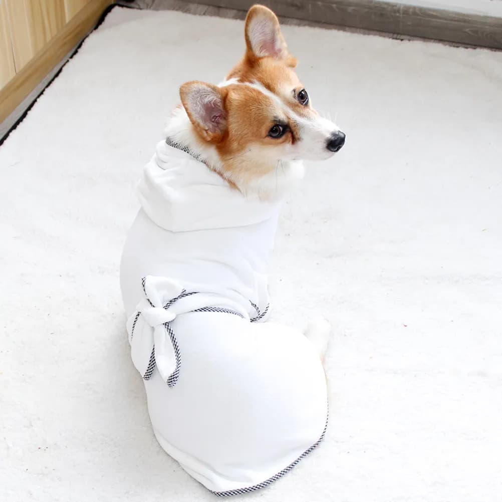 Dog Bathrobe White Size Xl Absorbent Quick-Drying Polyester Fiber Warm Pet Nightgown Soft Robe for Dog Cat Bathrobe Pajamas