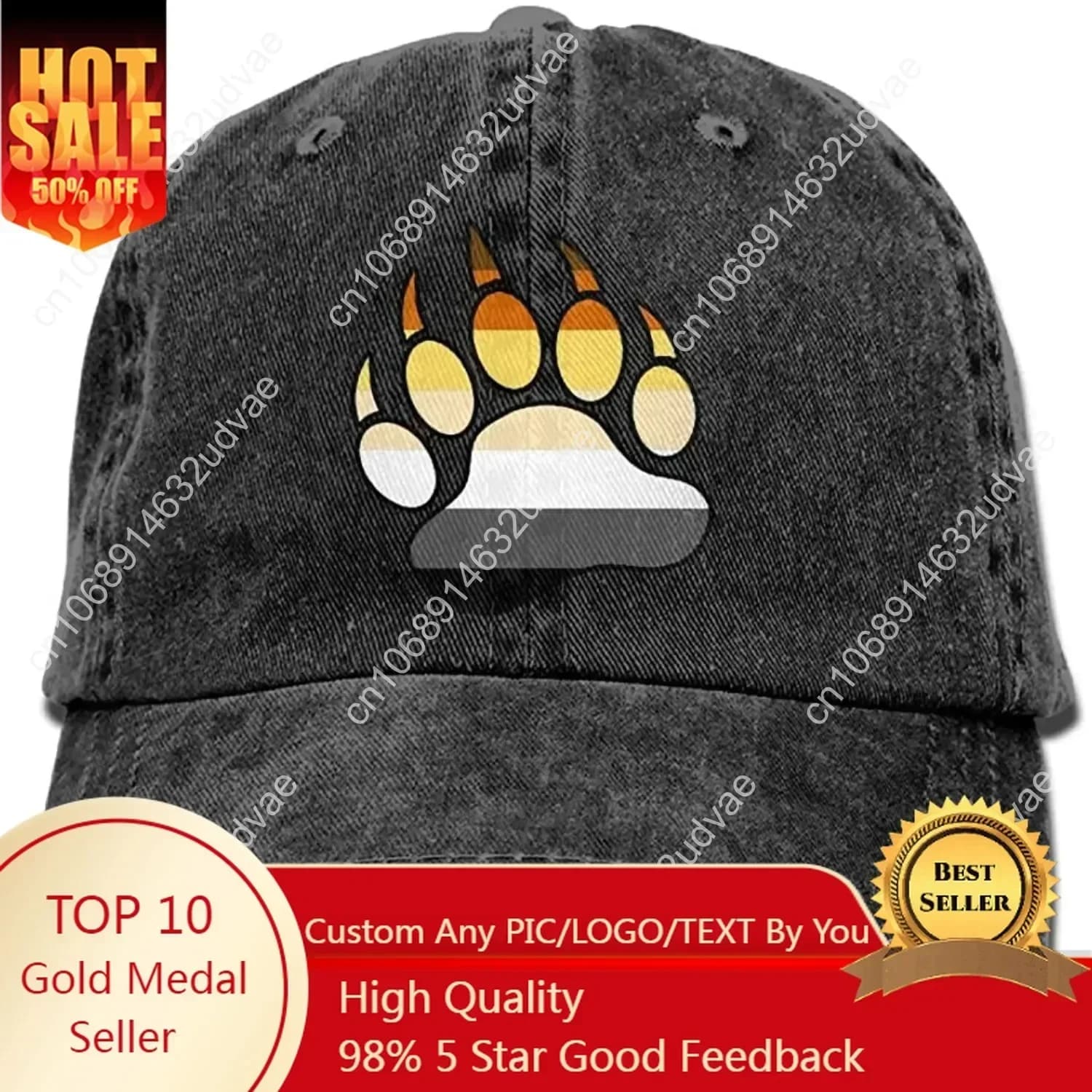 2020 Best SellingYISHOW Bear Pride Paw Unisex Denim Bucket Hat Novelty Visor Caps