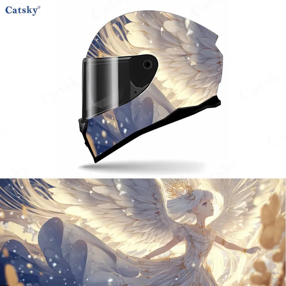 Ethereal Anime Girl with Wings Full - adesivi avvolgenti per casco, caschi da moto con corse - decalcomanie con motivo e vinile - casco